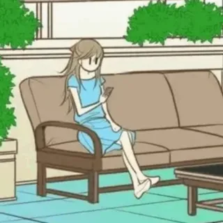 🍘 女性, ソファ, 電話, 植物, リラックス, アウトドア telegram sticker