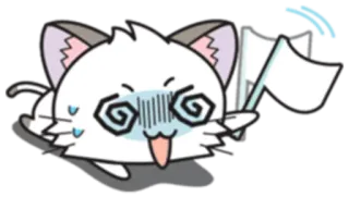 😵 cat, cartoon, white flag, surrender, exhausted, anime whatsapp sticker