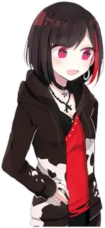 😃 Anime, Chica, Lindo, Rojo, Negro, Sudadera con capucha telegram sticker
