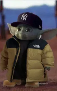 ☕ Grogu NEWYORKNICO Bébé Yoda, Grogu, Star Wars, Meme, Chapeau, Veste, New York Yankees, The Mandalorian telegram sticker