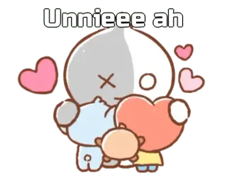 🙂 Unnieee ah carino, cuori, cartoni animati, kawaii, adorabile whatsapp sticker