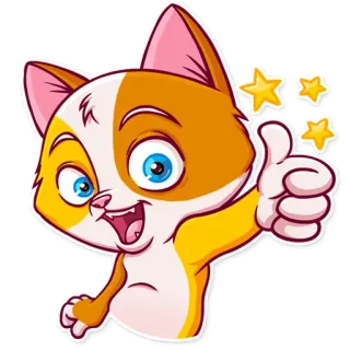 👍 gatto, pollice in su, cartone animato, stelle, animale, carino telegram sticker