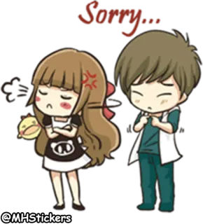 😓 Sorry Dibujos animados, Pareja, Enojado, Lo siento, Amor whatsapp sticker