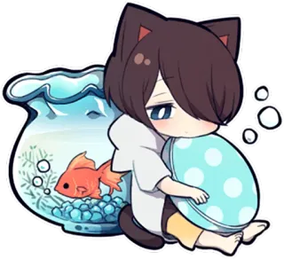 🐟 Cartoon, Anime, Katzenohren, Fisch, Haustier, Kawaii, Süß, Chibi whatsapp sticker
