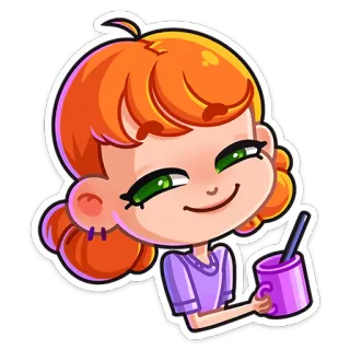 ☺️ cartoon, girl, drink, orange hair, cute, female whatsapp sticker