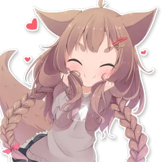 ❤️ Anime, Kawaii, Fofo, Menina, Corações, Tranças, Adesivo telegram sticker