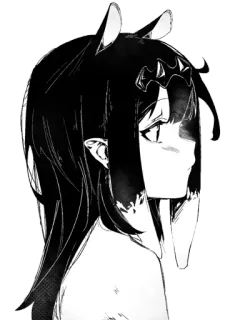 😍 garota anime, mangá, preto e branco, orelhas de elfo, chifres whatsapp sticker