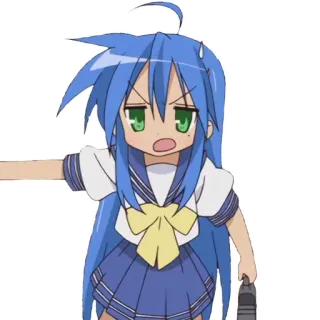 ✋️ anime, chica, pelo azul, enfadada, pistola, uniforme escolar telegram sticker