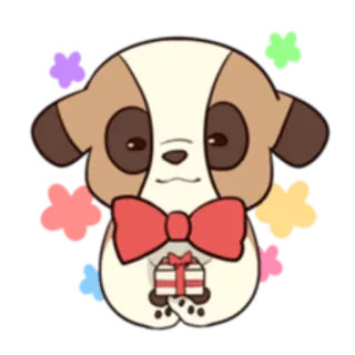 🎁 cane, cucciolo, carino, kawaii, regalo, fiocco, cartone animato whatsapp sticker