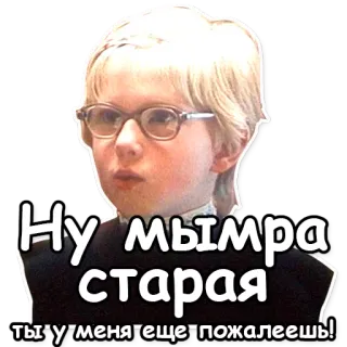 😲 Ну мымра старая ты у меня еще пожалеешь! russo, meme, expressão, menino loiro, óculos whatsapp sticker