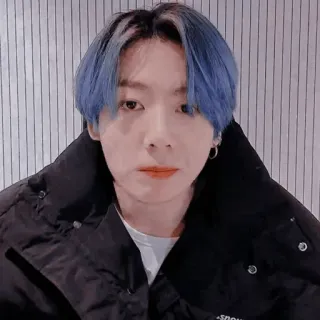 🐇 man, portrait, blue hair, korean, earrings, jacket, winter telegram sticker