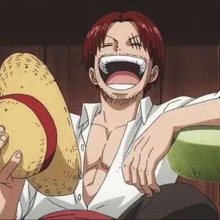 😄 Shanks One Piece Аниме, Пират, Шанкс, Соломенная шляпа, Ван Пис, рыжие волосы telegram sticker