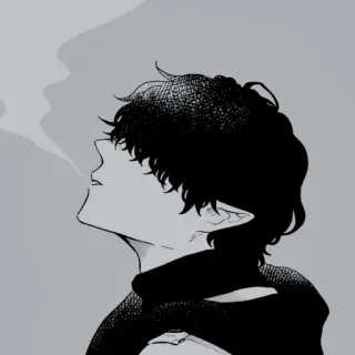 👁‍🗨 Anime, Manga, Fumer, Noir et blanc, Illustration, Portrait telegram sticker