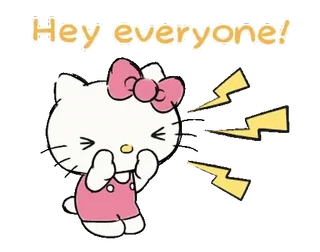 ⭐ Hello Kitty Hey everyone! Hello Kitty, Cartoni animati, Carino, Saluto, Amichevole, Kawaii telegram sticker