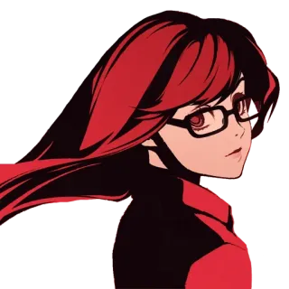 😍 anime, chica, pelo rojo, gafas, retrato, dibujos animados telegram sticker
