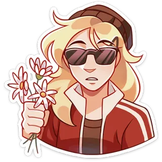 😎 ブロンドヘア, サングラス, 花, ポートレート, ステッカー, ビーニー, アート whatsapp sticker