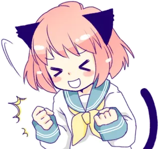 ✊ Garota anime, Orelhas de gato, Feliz, Comemoração, Fofo, Desenho animado telegram sticker