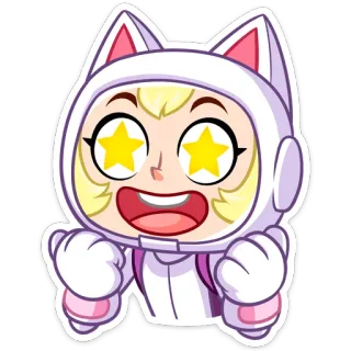 😃 кот, аниме, милый, девушка, звёздные глаза, мультфильм telegram sticker