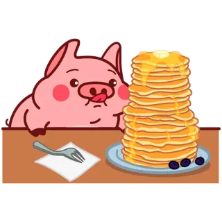 🥞 babi, pancake, makanan, sarapan, kartun, imut, tumpukan, sirup telegram sticker