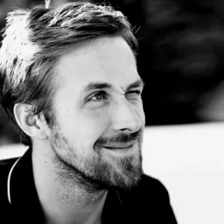 😉 Ryan Gosling Ryan Gosling, diễn viên, chân dung, người nổi tiếng, trắng đen telegram sticker