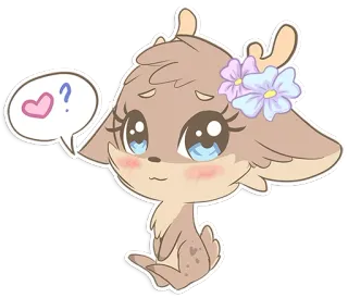 💖 ? veado, fofo, animal, desenho animado, adesivo, galhada, ponto de interrogação, amor whatsapp sticker