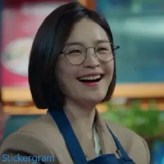 😂 Stickergram woman, smiling, glasses, portrait, korean, apron, casual telegram sticker
