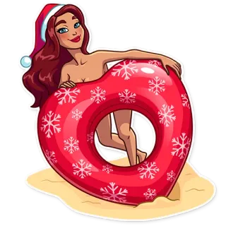 ❤️ christmas, santa hat, swimsuit, heart float, summer, winter telegram sticker