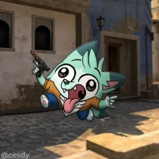 🔫 @cesdy 卡通, 狐狸, 枪, 武器, 游戏 telegram sticker
