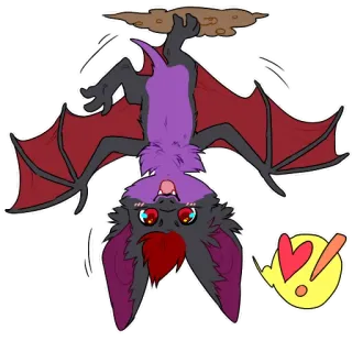 🦇 murciélago, lindo, animal, dibujos animados, pegatina, mamífero, colgando, corazón, kawaii telegram sticker
