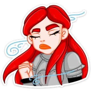 🥶 mulher, cabelo ruivo, armadura, triste, ilustração, desenho animado whatsapp sticker