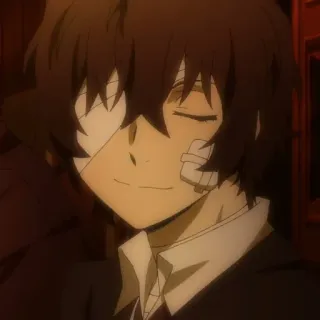 🍩 Osamu Dazai Bungo Stray Dogs anime, perban, karakter, rambut cokelat, senyum telegram sticker