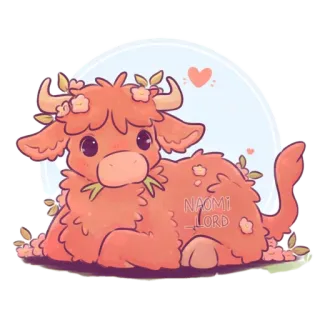 🐮 NAOMI_LORD cow, cute, animal, flowers, cartoon, illustration, pink telegram sticker