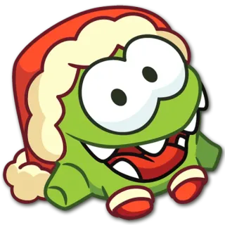 🎅 Om Nom Cut the Rope 옴 놈, Cut the Rope, 게임, 만화, 괴물, 크리스마스, 산타 모자 telegram sticker
