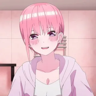 🦊 Anime, Pelo rosa, Sonriendo, Mujer, Dibujo animado telegram sticker