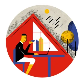 🏡 homme, travail, ordinateur portable, café, abstrait, art, illustration whatsapp sticker
