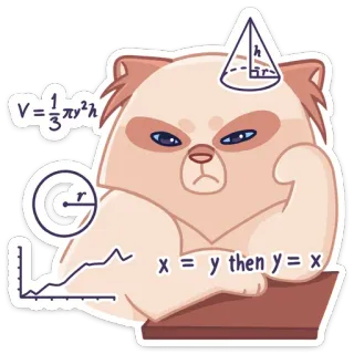 🤔 V = 1/3πr²h x = y then y = x gato, matemática, fórmula, equações, álgebra, geometria telegram sticker