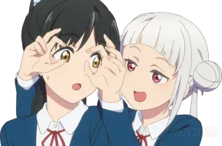👀 Аниме, Девушки, Друзья, Жест, Школьная форма whatsapp sticker