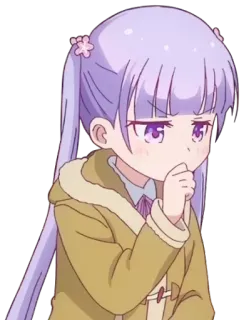 🤔 anime, chica, pelo morado, dibujos animados, linda, adorable telegram sticker