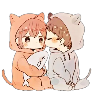 🥡 kawaii, süß, Anime, Paar, Katze, Cartoon telegram sticker