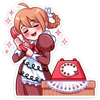 ☎ Anime Mädchen, Cartoon, Telefon, Maid, Süß, Glitzer telegram sticker