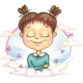 ✨ fille, nuages, méditation, paix, papillon, dessin animé, rêve, fantaisie whatsapp sticker