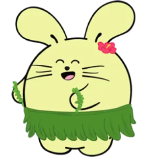 😊 coniglio, coniglietto, cartone animato, hula, lei, gonna, fiore whatsapp sticker