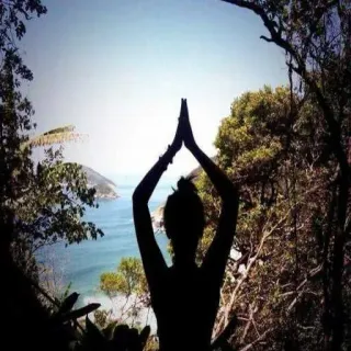 😏 yoga, meditation, silhouette, nature, mindfulness, ocean, wellness, peace, namaste, serenity telegram sticker