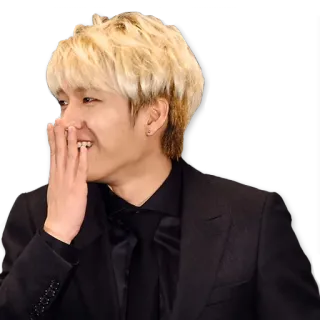 😜 남자, 웃는, 인물 사진, 금발 머리, 정장, 한국인, 아시아인 telegram sticker