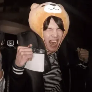 😆 person, bear hat, excitement, screaming, fun, joyful telegram sticker