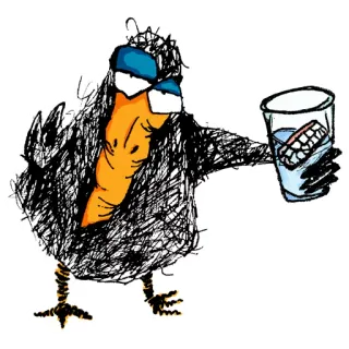 😖 Karych Kikoriki crow, bird, glass, teeth, dentures, water, cartoon, funny telegram sticker