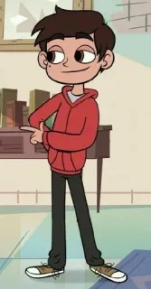 🌟 Marco Diaz Star vs. the Forces of Evil cartoon, character, Marco, smiling, pose, red hoodie telegram sticker