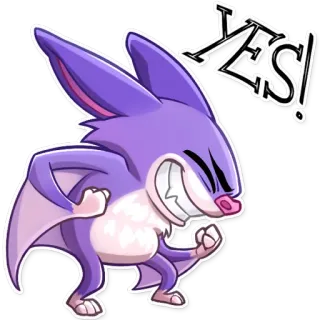 😁 YES! летучая мышь, животное, да, мультфильм, фиолетовый telegram sticker
