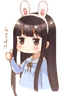 👍 good 卡通, 女孩, 竖起大拇指, 兔子耳朵, 可爱, 动漫 telegram sticker