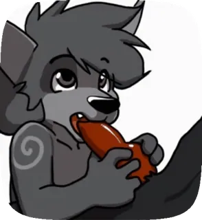 🐺 fictional wolf wolf, furry, eating, sausage, cute, animated, cartoon telegram sticker